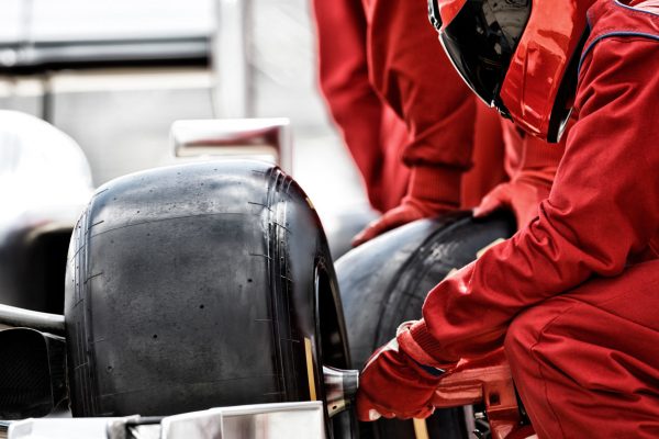 Racing team working at pit stop
